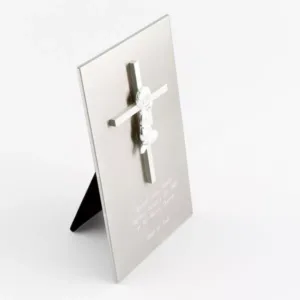 Engravable Stainless Steel Cross Plaque - Boy