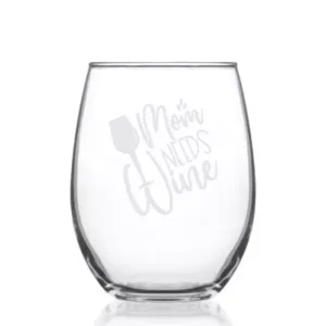 Mom Needs Wine Engraved Stemless Wine Glass