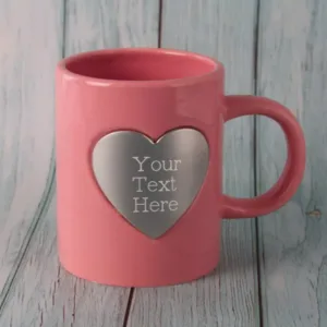 Pink Heart Ceramic Mug with Custom Engraving
